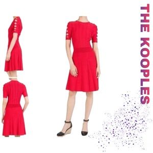 NWT THE KOOPLES Red Twist Cutout Short Sleeve Rib Knit Fit & Flare Dress!